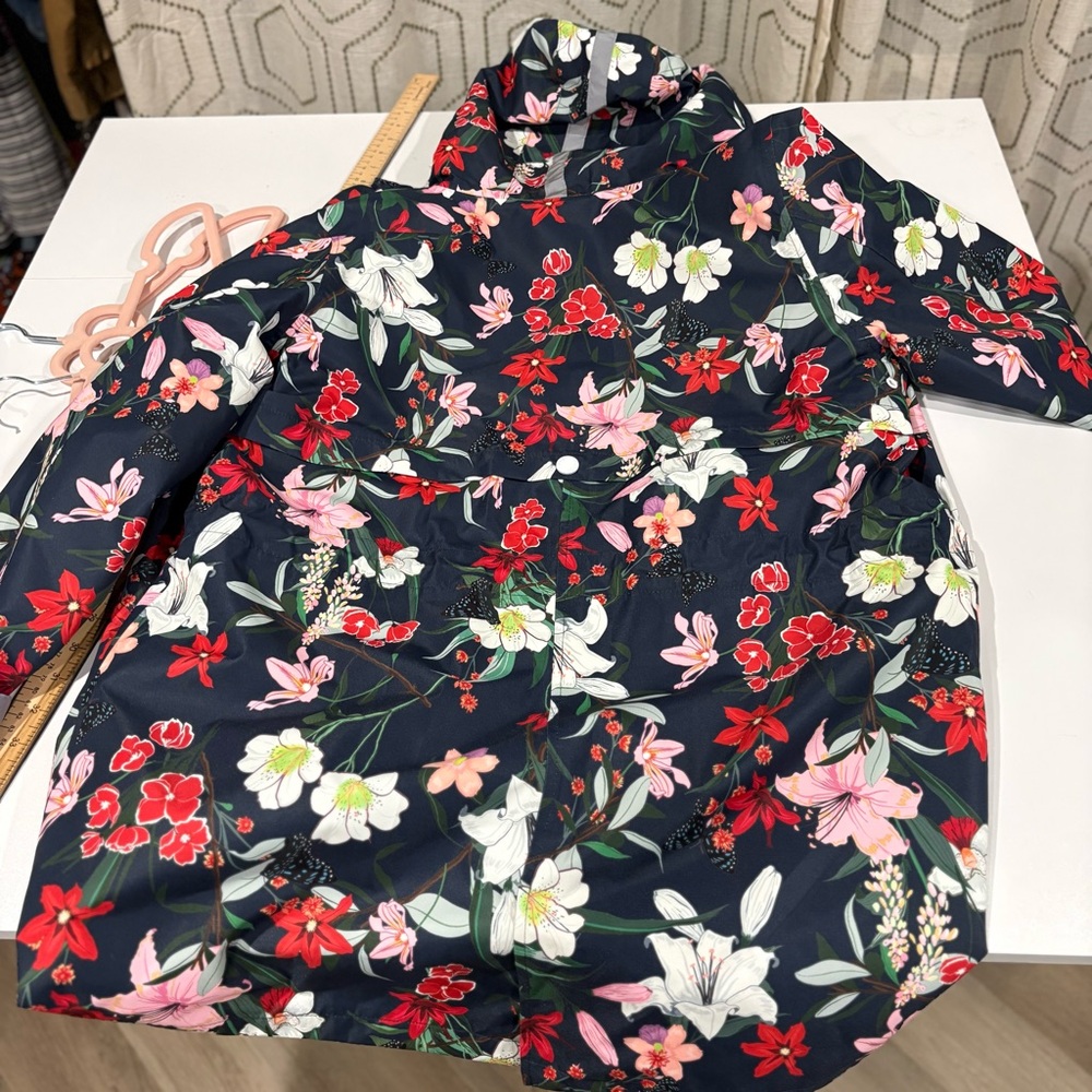 Nuage Navy Floral Print Waterproof Raincoat Size M - Picture 7 of 10